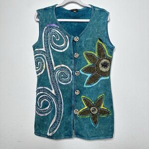 Rising International Vest Women's Small Multicolor Floral Embroidered Button